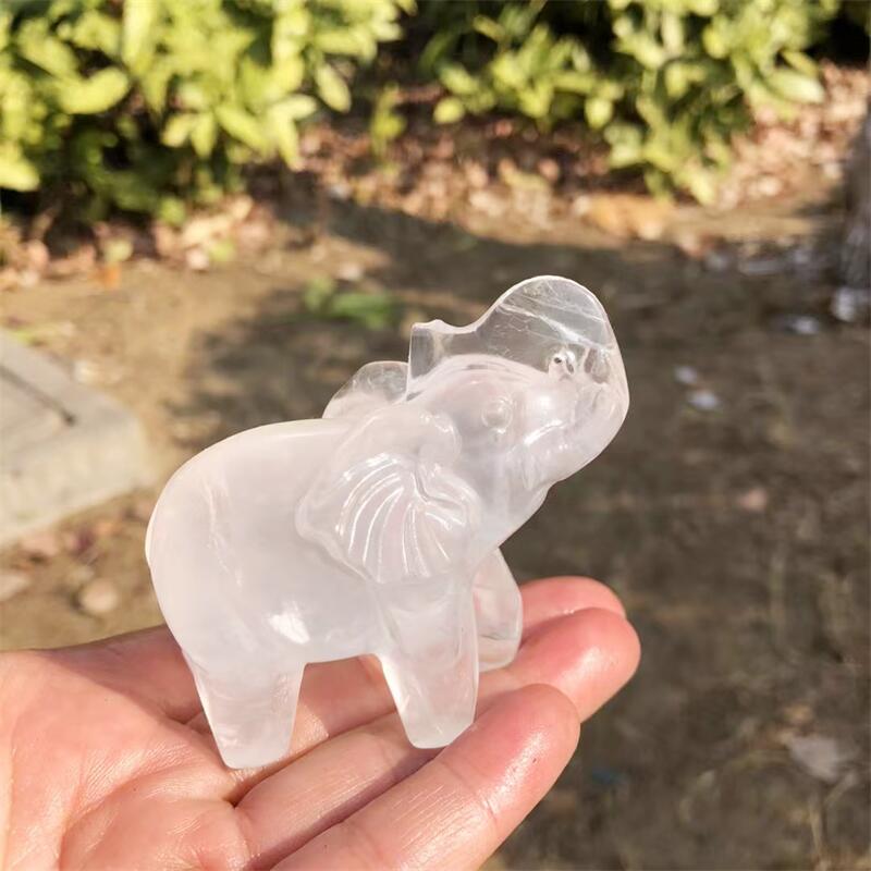 Art Craft Elephant - تمثال فيل من الكوارتز الطبيعي الشفاف